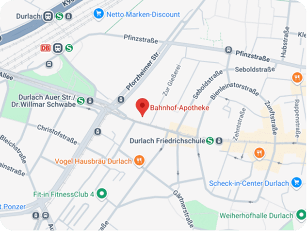 Lage der Bahnhof-Apotheke Durlach auf Google Maps